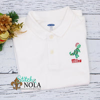 Personalized Christmas Dinosaur with Santa Hat Collared Shirt