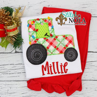 Personalized Christmas Tractor with Lights Applique Shirt
