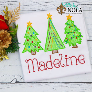 Personalized Christmas Tree with Lights Trio Sketch Shirt