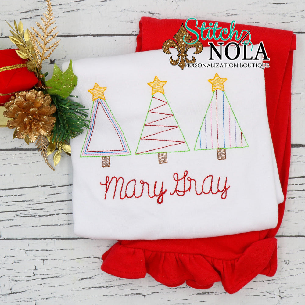 Personalized Christmas Tree with Star Trio Sketch Shirt