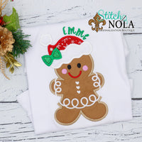 Personalized Christmas Gingerbread Cookie with Santa Hat Applique Shirt
