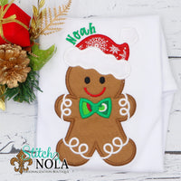 Personalized Christmas Gingerbread Cookie with Santa Hat Applique Shirt
