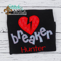 Personalized Valentine Heart Breaker Applique Colored Garment