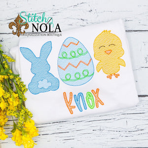 Personalized Easter Bunny Egg & Chick Sketch Shirt