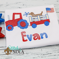 Personalized Patriotic Tractor With Dog Sketch Shirt
