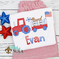 Personalized Patriotic Tractor With Dog Sketch Shirt
