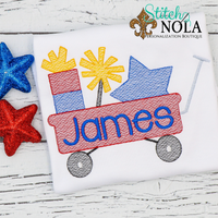 Personalized Patriotic Wagon With Fireworks Sketch Shirt
