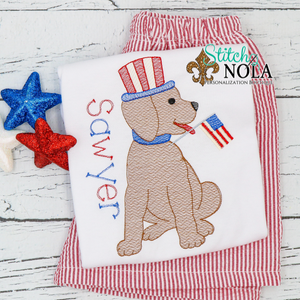 Personalized Lab Puppy With Hat & American Flag Sketch Shirt
