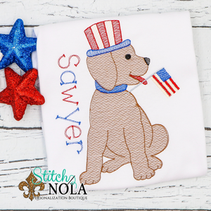 Personalized Lab Puppy With Hat & American Flag Sketch Shirt