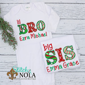 Personalized Christmas Big & Little Sibling Applique Shirt