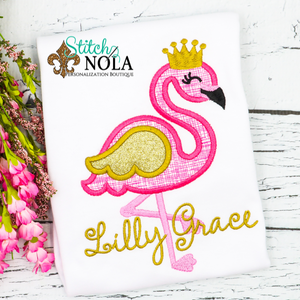 Personalized Flamingo with Crown Applique Shirt