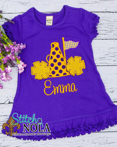 Personalized Cheerleader Megaphone With Pom Poms Applique Colored Garment