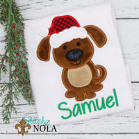 Personalized Christmas Puppy with Santa Hat Applique Shirt
