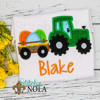 Personalized Easter Tractor Pulling Eggs Appliqué Shirt
