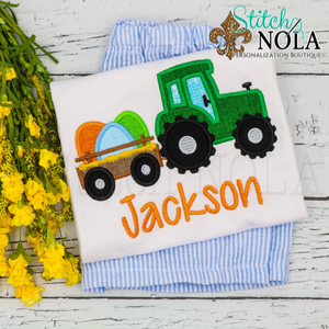 Personalized Easter Tractor Pulling Eggs Appliqué Shirt
