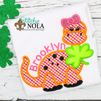 Personalized St. Patrick's Day Dinosaur with Clover Appliqué Shirt