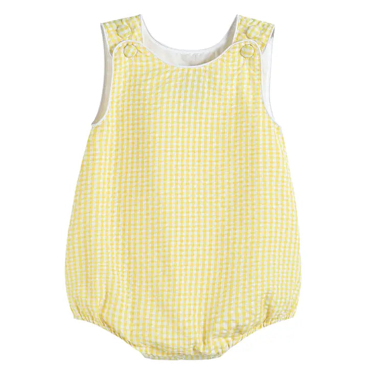 Classic Yellow Gingham Baby Bubble Romper