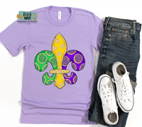 ADULT FAUX Glitter Fleur de lis Printed Tee on Lavender - This is NOT real glitter it is a Print!
