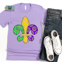 ADULT FAUX Glitter Fleur de lis Printed Tee on Lavender - This is NOT real glitter it is a Print!