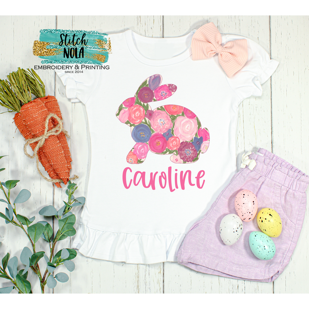 Personalized Floral Easter Bunny Printed Shirt