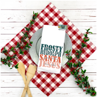 Frosty, Rudolph, Santa, Jesus  Tea Towel, Christmas Kitchen Towel, Hostess Gift