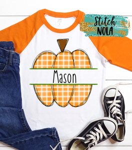 Personalized Gingham Split Pumpkin Printed Shirt