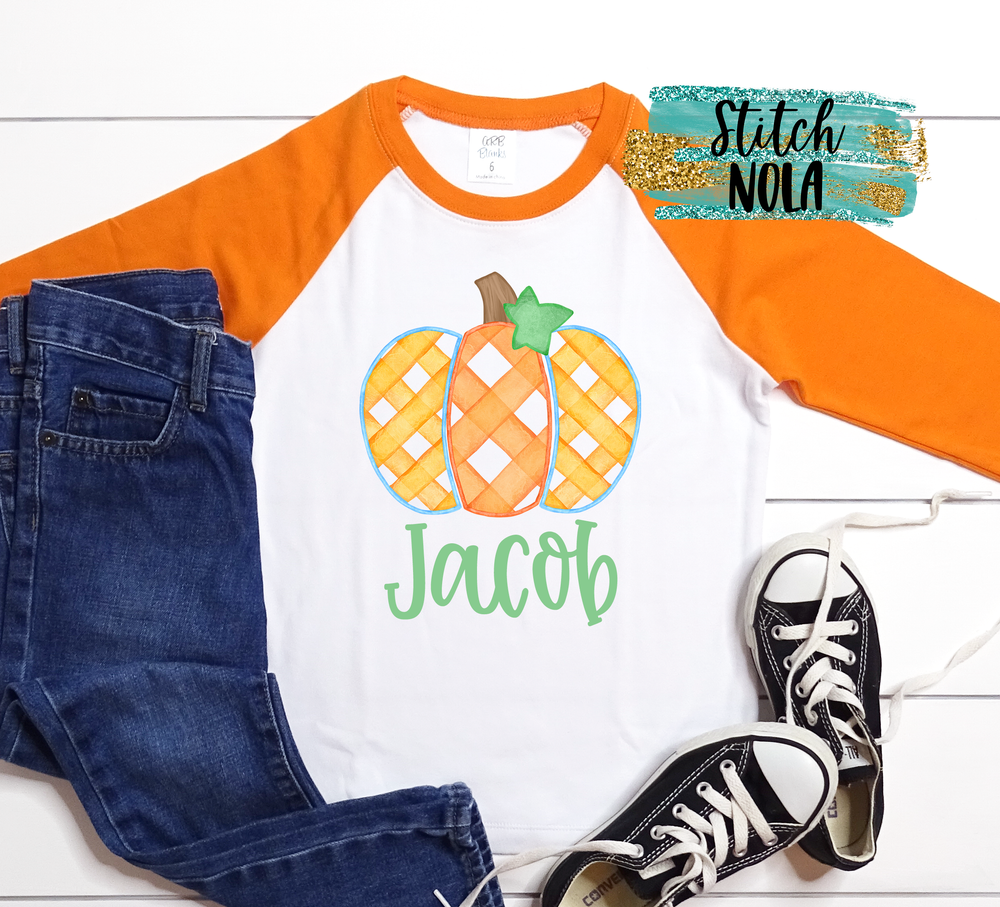 Personalized Gingham Pumpkin Printed Shirt