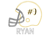 PERSONALIZED BLACK AND GOLD FOOTBALL HELMET SKETCH SHIRT
