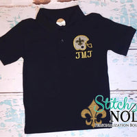 Personalized Black and Gold Helmet with Fleur de Lis Collared Shirt