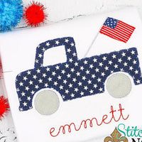 Personalized Patriotic Truck With Flag Applique Shirt