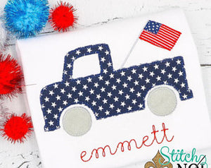 Personalized Patriotic Truck With Flag Applique Shirt