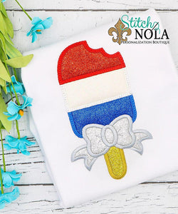 Personalized Patriotic Popsicle With Bow Applique Shirt