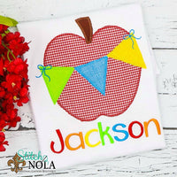 Personalized Back to School Apple with Bunting Flag Applique Shirt
