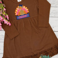 Personalized Baby Turkey With Bow Applique Colored Garment