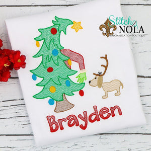 Personalized Christmas Tree with Monster & Dog Sketch Shirt
