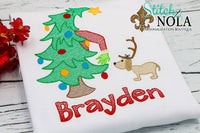 Personalized Christmas Tree with Monster & Dog Sketch Shirt
