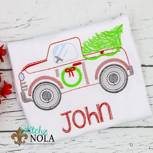 Personalized Christmas Tree Truck Sketch Shirt