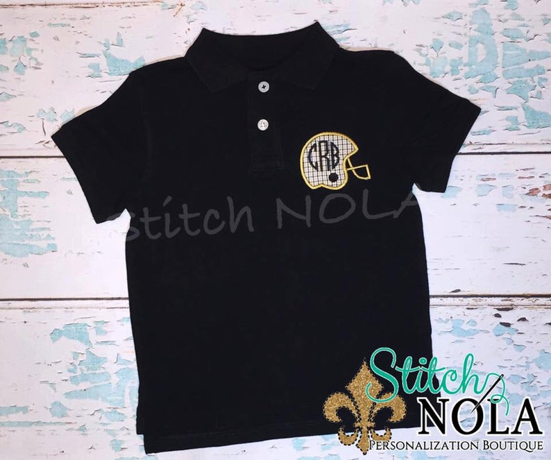 Personalized Black and Gold Helmet Monogram Collared Shirt