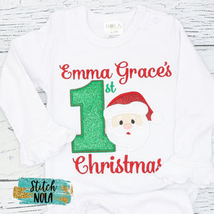 Personalized First Christmas with Santa Applique Shirt