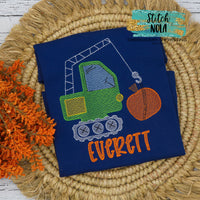 Personalized Construction Vehicle with Pumpkin Sketch on Colored Garment