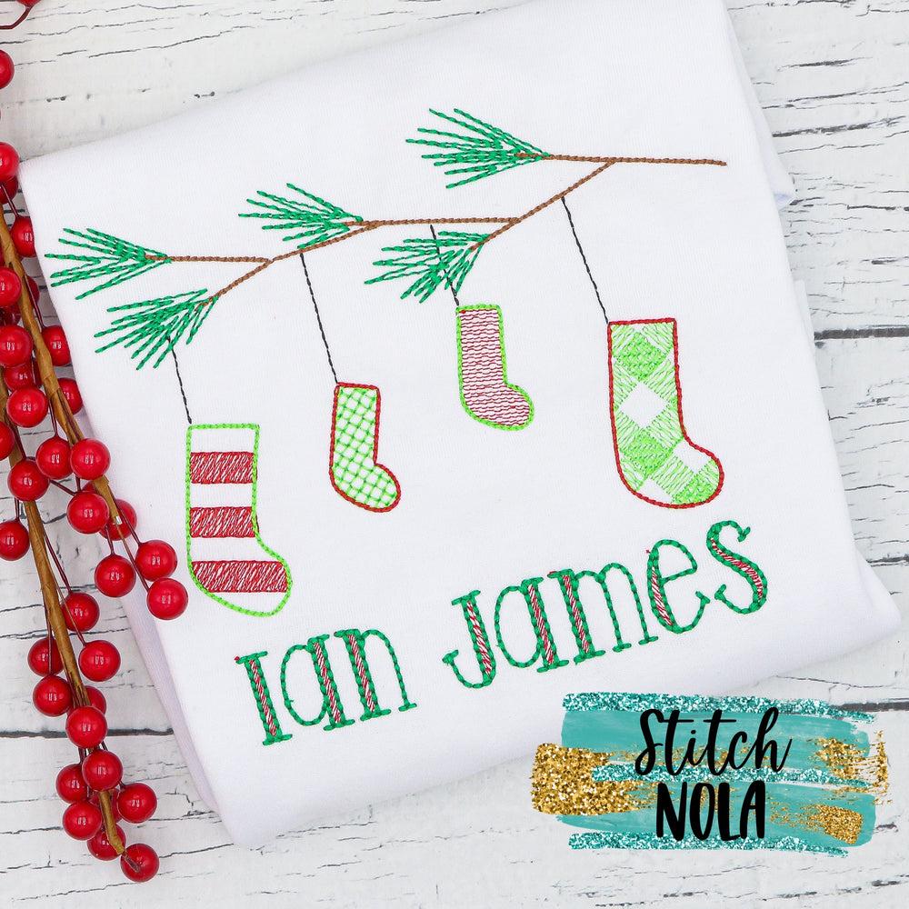 Personalized Christmas Stockings on a Branch Sketch Shirt