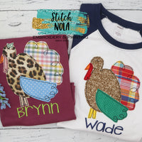 Personalized Whimsical Turkey Applique Colored Garment