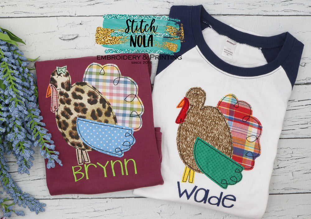 Personalized Whimsical Turkey Applique Colored Garment