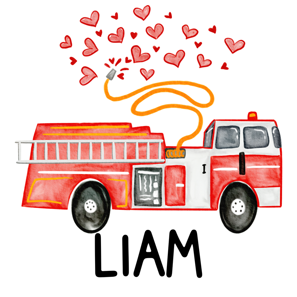 Personalized Valentines Firetruck Printed Shirt