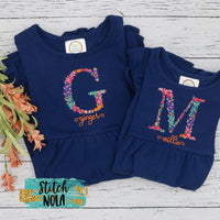 Personalized Fall Floral Letter or Name Embroidered on Navy Garment