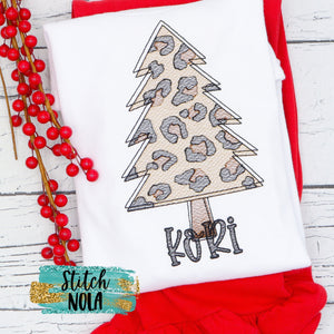 Personalized Leopard Christmas Tree Sketch Shirt
