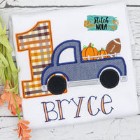 Personalized Pumpkin and Football Birthday Truck Appliqué Shirt