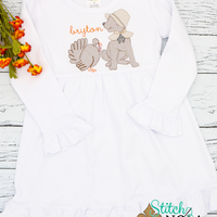 Personalized Thanksgiving Pilgrim Dog With Turkey Sketch Shirt