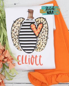 Personalized Leopard and Black Striped Pumpkin Printed Shirt