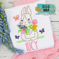 Personalized Easter Bunny with Flowers & Butterflies Sketch Shirt
